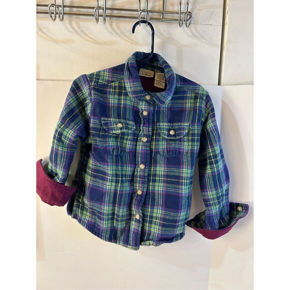 LL bean flannel fleece snap buttons girls size 4 rn#71341 - Picture 2 of 7